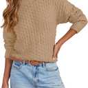 Women's Textured Mock Neck Knit Sweater Long Sleeve Turtleneck Sweater 2024 Fall Winter Chunky Knitted Pullover Jumper Tops (XX-Large, Khaki)