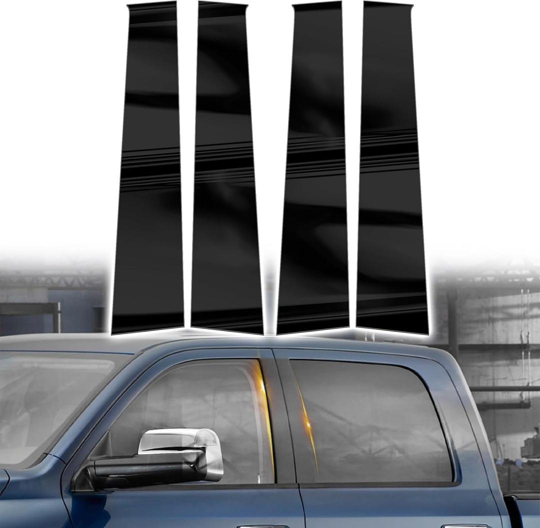 Door Pillar Posts Trim, Door Window Outer Post Panel Covers fit for Dodge Ram 1500 2500 3500 2009-2018,Door Pillar Moldings Covers, Anti Scratches Glossy Black 4PCS