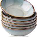 AmorArc Ceramic Cereal Bowls Set of 6, 24 oz Handmade Stoneware Bowls for Cereal Soup Salad Bread, Stylish Kitchen Bowls for Meal, Dishwasher & Microwave Safe, Ocean Blue