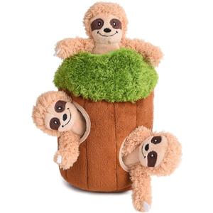 Interactive Squeaky Dog Toys Plush Sloth Dog Toy, Stuffing Woodland Friends Burrow, Squeaky Plush Dog Toy for Small Medium Large Dogs (Small)