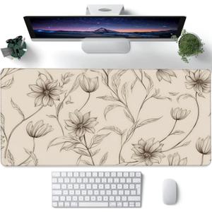 XXL Mouse Pad,Minimalist Flowers Large Gaming Mouse Pad,Abstract line Floral Desk Mat for Desktop,Extended Big Computer Keyboard Desk Pad with Non-Slip Base and Stitched Edges 35.4"x15.7"