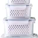 Large Fridge Food Storage Container Set with Lids with Strainer, Fruit Vegetable Storage Containers Keep Fruits, Vegetables, Berry, Meat Fresh longer, BPA-Free Plastic Produce Keepers