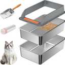 Stainless Steel Sifting Litter Box with Lid, Large Sifting Cat Litter Box for Pine Pellets & Big Cats,Metal Pellet Sifter Litter Pan System for Odor Control,Sifting Box Liners & Scoop (L:19.7''13.8''10'')