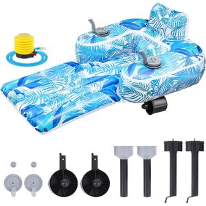 ShinyRelief Motorized Pool Float for Adults, Inflatable Pool Lounger with Built in Dual Motor, Cup Holders, Backrest, Foot Pump for Lake, Beach, Summer Party(Leaves,Blue)