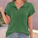 Saodimallsu Womens Short Sleeve Sweater Tops Solid Lapel V Neck Knit Shirt Summer Casual Basic Pullover (M)