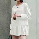 Panadila Womens Long Sleeve Short Romper Dresses Crewneck Oversized One Piece Jumpsuit Open Back Layered Casual Outfit (White, M)