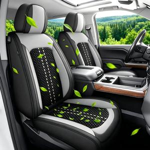 4-Season Ice Silk & Leather Truck Seat Covers - Fit Chevy Silverado 1500 2500HD 3500HD (2007-2026) -5 Full Set Black&Gray, Not Cold in Winter, Breathable Non-Slip Automotive Seat Cushion Protector