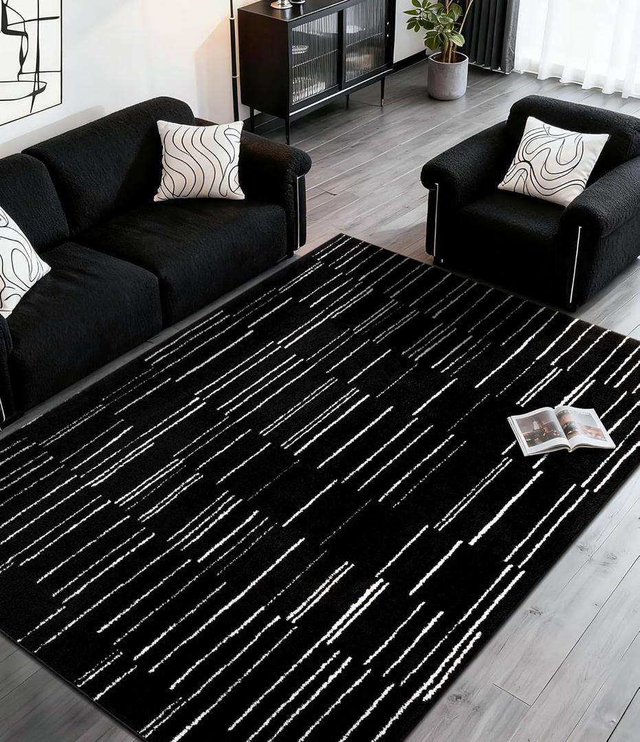 YIHOUSE 5x7 Abstract Striped Area Rug, Modern Washable Stain Resistant Rugs Non Slip, Soft Indoor Floor Carpet for Living Room, Bedroom,Dining Room, Black and White