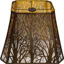 Rectangle Large Metal Lampshade Forest Etching Forest Lamp Shade Pattern Fits For Table Lamps And Floor Lamps Spider Fitter (8+6)" Top x (13.8+8)" Bottom x 11" High (Bronz/Gold)