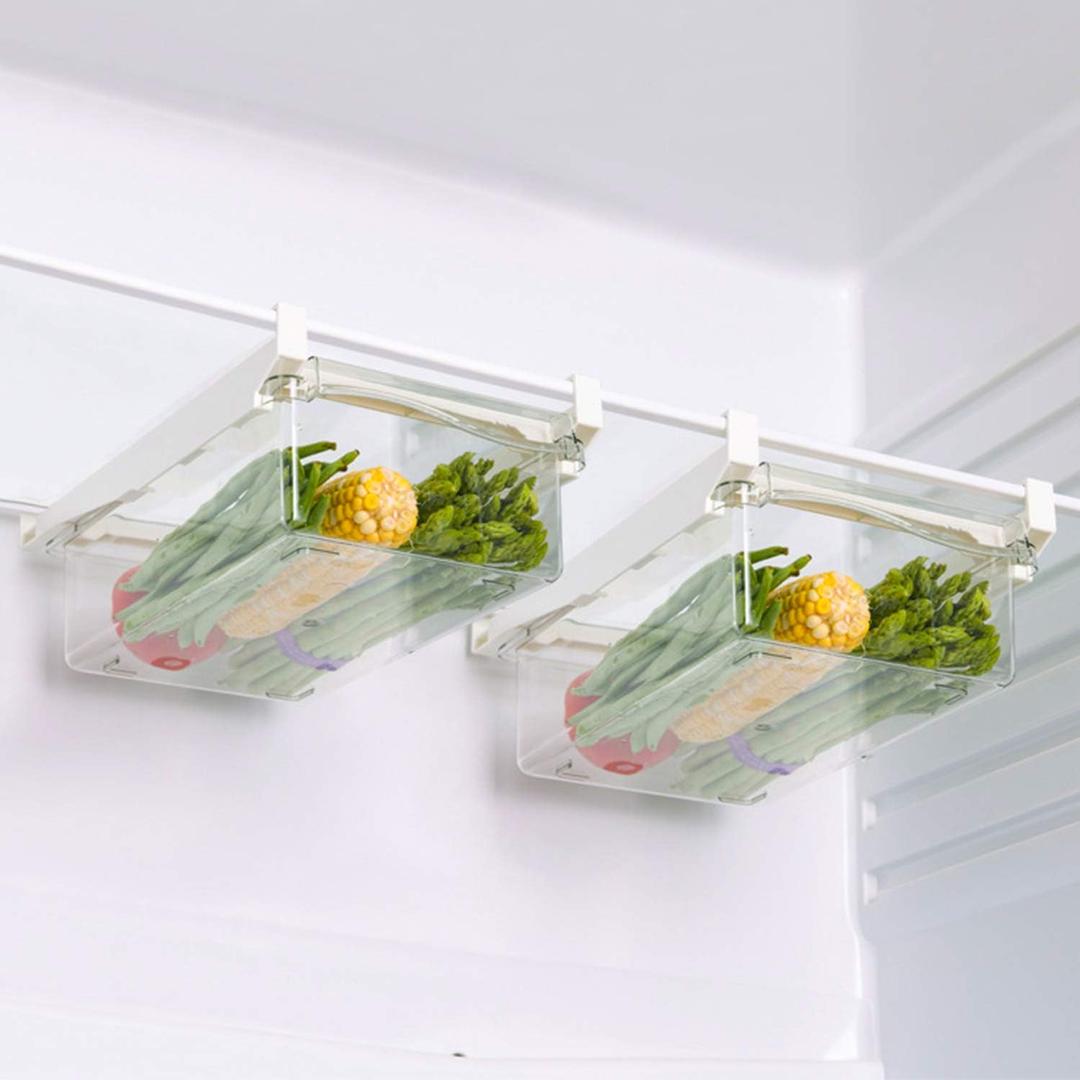 URALFA Fridge Drawer Organizer, Adjustable Refrigerator Drawers for Fruit and Vegetable, Pull Out with Handle, Shelf Holder Storage Box, Fit for Fridge Shelf Under 1.1" (2 Pack Drawer)