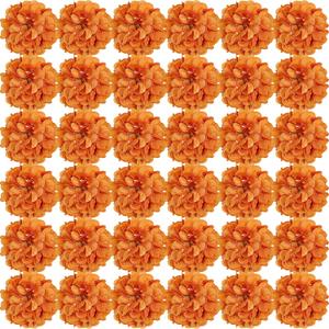 64 PCS Hydrangea Artificial Flowers - Faux Hydrangeas Fall Silk Flowers Heads with Stems for Wedding Centerpiece Home Garden Baby Shower Party Decoration (Orange)