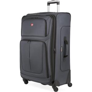 SwissGear Sion Softside Expandable Spinner Luggage Durable Lightweight Travel Suitcase, Dark Grey, Checked-Large