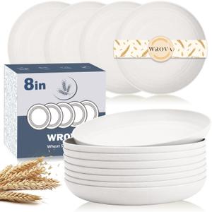 Wheat Straw Plates - 8 Inch Unbreakable Dinner Plates Set of 8 - Dishwasher & Microwave Safe Plastic Plates Reusable for Kitchen,R.V. (White) Wheat Straw Plates - 8 Inch Unbreakable Dinner Plates Set of 8 - Dishwasher & Microwave Safe Plastic Plates Reusable for Kitchen,R.V. (White)
