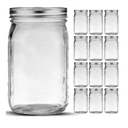 Mason Jars 32 oz, 12 Pack Quart Mason Jars With Wide Mouth Lids, Glass Jars for Canning, Food Storage, Meal Prep, Overnight Oats, Fermenting, Pickling, DIY Projects
