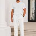 Runcati Mens Casual Pants Drawstring Elastic Waist Lightweight Cropped Linen Pants Summer Yoga Beach Trousers (Medium, White)