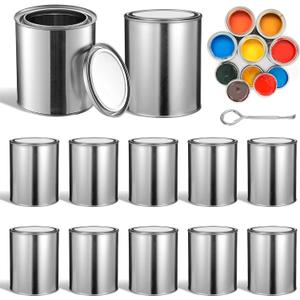 12 Pcs Empty Paint Cans with Lids - 2 Pints Empty Unlined Paint Cans with Can Opener, Metal Paint Pails with Lids for Crafts DIY Projects, Storage Containers for Paints, Solvents, Adhesives, Coatings
