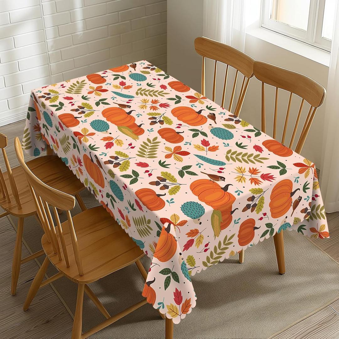 SENYOUMI Fall Pumpkin Tablecloth Autumn Harvest Pumpkin Table Cloth Maple Leaf Thanksgiving Rectangle Tablecloth 5472 Inch Washable Table Cover for Kitchen Dining Room Party Decoration (Orange)