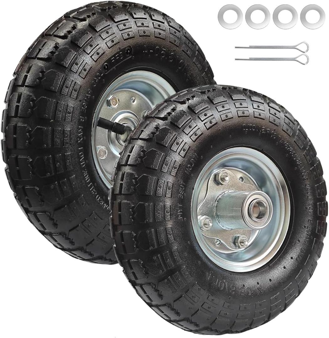 10" Replacement Tire and Wheel 4.10/3.50-4",10 inch Pneumatic Utility Tires for Gorilla Cart, Dolly, Hand Truck, Lawnmower, Garden Wagon with 5/8 Axle Bore Hole - Double Sealed Bearings (2 pack)