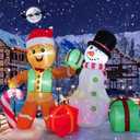 COOLWUFAN 6 FT Christmas Decorations Outdoor Inflatables Gingerbread Man Snowman Blow Up Yard Decor, Outdoor Inflatables Decorations with Rotating LED Light for Garden Patio Lawn Holiday Party Xmas