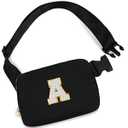 Uygafly Belt Bag Crossbody Bags for Girls Women, Mothers Day Gifts for Mom from Daughter, Birthday Gifts for 8 9 10 11 12 13 Year Old Girl, Small Waist Packs Kids Fanny Pack, Initial White A, Black Bag