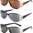 JM Full Lens Reading Sunglasses for Women, Vintage Oval Reader Sunglasses with UV400 Protection 3 Pack