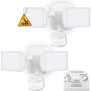 EMANER Security Lights Outdoor, Flood Lights Hardwired AC Power, Motion Sensor/Dusk to Dawn/ 6Hrs/Eco Dim 4 Working Modes, 280W Equiv. 5000K, Exterior Security Floodlight for Yard/Garage/Patio, 2Pack (White Fixture)