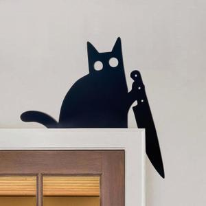 AWISBI Black Cat Door Topper Cat Decor Door Corner Cute and Funny Cat Lover Gifts, Ideal for Friends Family (KNIFE)