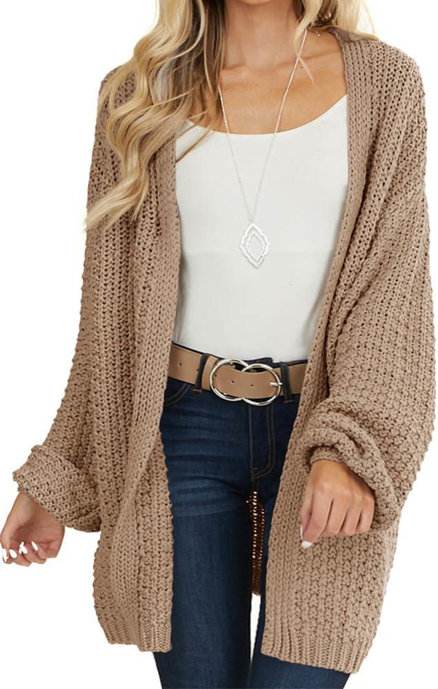 Maroway Womens Cardigan Solid Color Long Sleeve Open Front Chunky Knit Sweater Outwear, Small