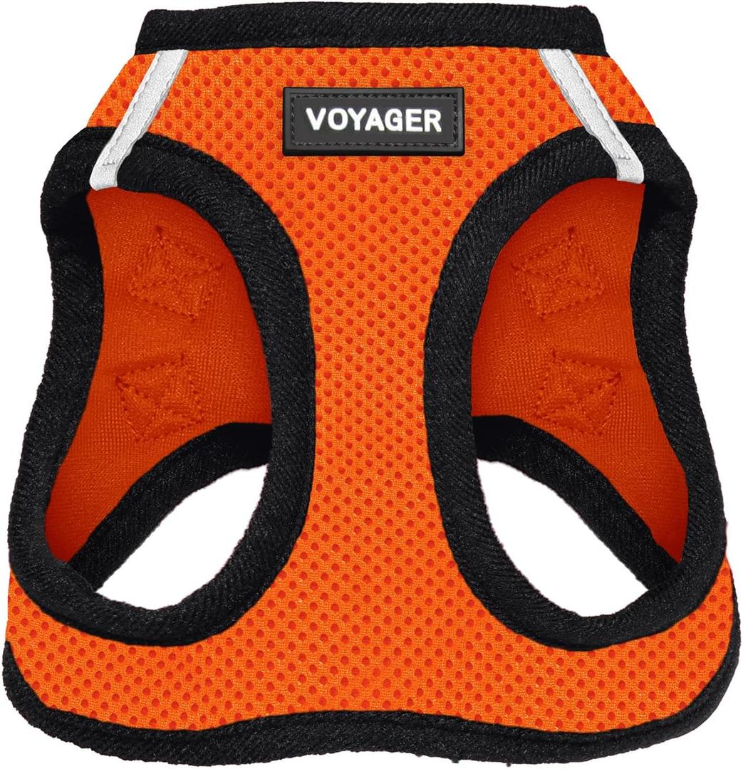 Best Pet Supplies Voyager Step-in Air Harness - All Weather Mesh, Reflective, No Pull Harness for Dogs, Cats - Secure with Hook & Loop Fastener, Buckle, Double D-Rings - Orange/Black Trim, S (Small (Chest: 14.5 - 16"))