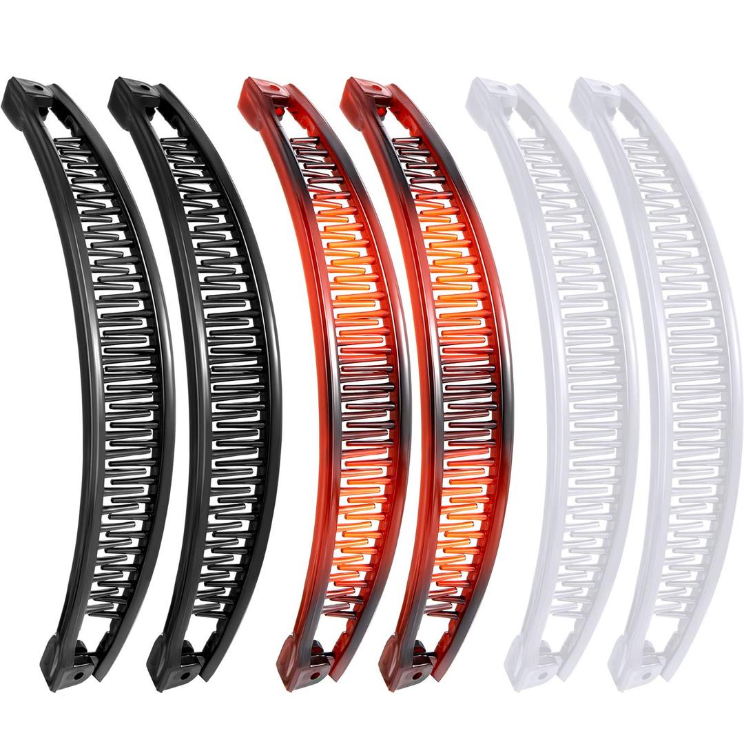 WILLBOND 6 Pcs Banana Clip Hair Clincher Combs Classic Banana Hair Clip Fish Shape Ponytail Clips for Women Girls Thick Curly Thin Fine Hair(Brown, White, Black)