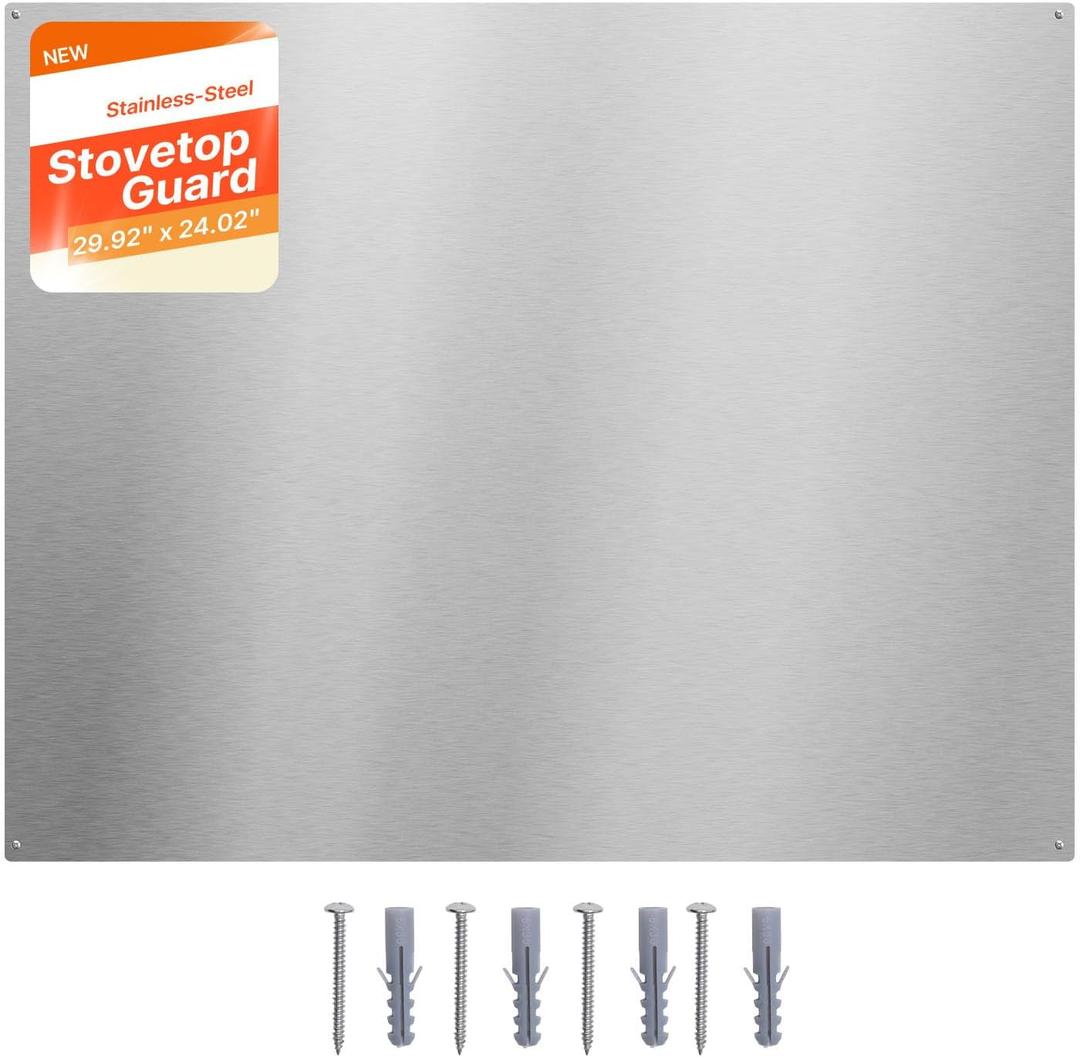 VEVOR 30" x 24" Stainless Steel Backsplash for Stove, Ultra Flat Splatter Guard, Wall Shield Range Hood Backsplash, Easy Clean Kitchen Wall Metal Panel, Pre-Drilled Holes for Easy Installation, Silver