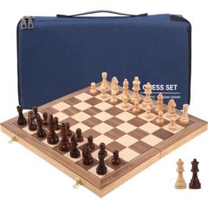 Wooden Chess Set 15 Inch - Classic Handcrafted Game Board for Adults with Extra Queen Pieces and Storage Box - Ideal for Home and Travel -Magnetic (Stanton Piece)