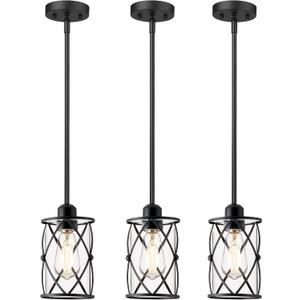 Osimir Glass Pendant Lights Kitchen Island 3 Pack, Black Kitchen Pendant Lighting Over Island with Rod, Modern Mini Hanging Light for Sink Dining Room, CH9176BK-3PK