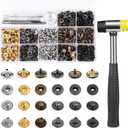 TLKKUE 120 Sets Snap Fasteners Kit, 10mm Snap Buttons with Rubber Hammer, 6 Color Metal Snap Buttons Press Studs with 4 Setting Tools, Snaps for Fabric, Clothes, Jackets, Jeans Wears, Bags, Leather