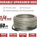 Pressure Washer Hose 50 FT, 1/4" PVC Gray Power Washer Hose, 3300 PSI Kink Resistant Pressure Water Hose, M22-14mm Extension Hose Replacement for Home Use