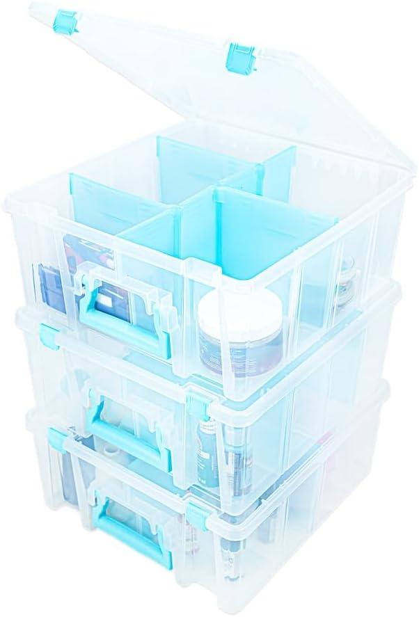 ArtBin 6990RH-AMZ Super Satchel Double Deep Compartment Box - Art Storage with 8 Removable Compartments, Smart Closure for Craft Supplies (Aqua- Pack of 3)