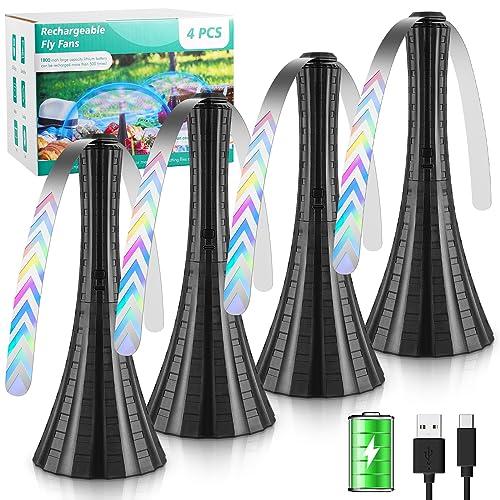 Fly Fans for Tables Rechargeable, Flies Fan to Keep Flies Away by Soft Blades, Food Fans for Camping, Picnic, Fishing, 4PCS, Black，Party Essentials Picnic Accessories for Outside