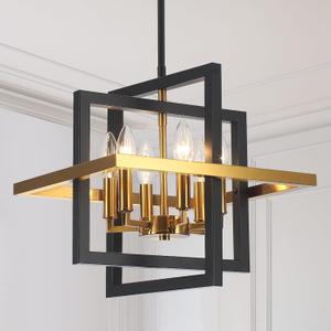 Small Black and Gold Chandelier- 6 Lights Geometric Pendant Light Fixture, Modern Industrial Chandeliers Hanging Lights for Entryway Dining Room Living Room Kitchen Island Hallway Foyer
