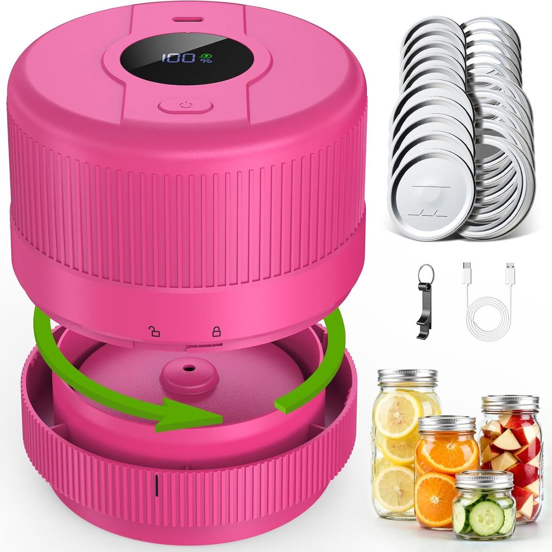 Mason Jar Vacuum Sealer Kit, Electric Sealer for Wide and Regular Mouth Mason Lids, Canning Vacuum Sealer Mason Jar, Automatic Vacuum Sealer Machine for Food Storage - Rose Red