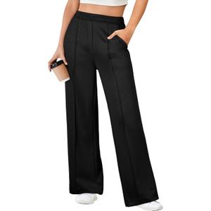 Aleumdr Women's Wide Leg Pants High Waist Casual Pants Fall 2025 Sweatpants Lounge Work Pants Slack with Pockets (Black, XL)