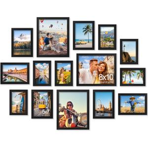 decorUhome Assorted Picture Frames Collage Wall Decor for Photo Gallery Display Set of 15 Including Three 8x10 / Six 5x7 / Six 4x6 for Family Wall Decor, Black, 15 Pack