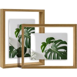 Egofine 8x10 Floating Frames Set of 2, Double Plexiglass Picture Frame, Made of Solid Wood Display Any Size Photo up to 8x10, Wall Mount or Tabletop Standing, Carbonized