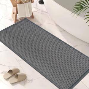 Chenille Bathroom Rugs Rubber Non-Slip Backed Bath Rugs Soft Super Absorbent Non-Slip Quick Dry Bath mat, Washable Dirt-Proof Shower Floor mat, Bath Mats for Bathroom Door, Dark Grey 16x47in