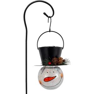 Viveta Snowman Solar Lantern,Christmas Hanging Solar Lanterns ,Crackle Glass Outdoor Waterproof Lantern with Shepherd Hook for Garden Decor- Pinecone