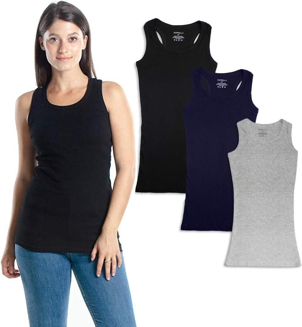 Emprella Tank Tops for Women 3 Pack Assorted Ribbed Racerback Tanks,Small