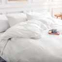 NEXHOME PRO Cotton Duvet Cover Queen Size White, Organic Natural Linen Feel 100% Washed Cotton 3 Pieces Bedding Set with Zipper Closure & Corner Ties, Breathable(No Comforter) (Queen (90"x90"))