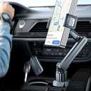 eSamcore Tablet Holder for Car, for iPad Stand Cup Holder Car Mount with 1.57" Depth Large Clamp 15" Height Adjustable Tab Mount Holder for 6"-12.9" Cell Phone iPhone Travel iPad Accessories