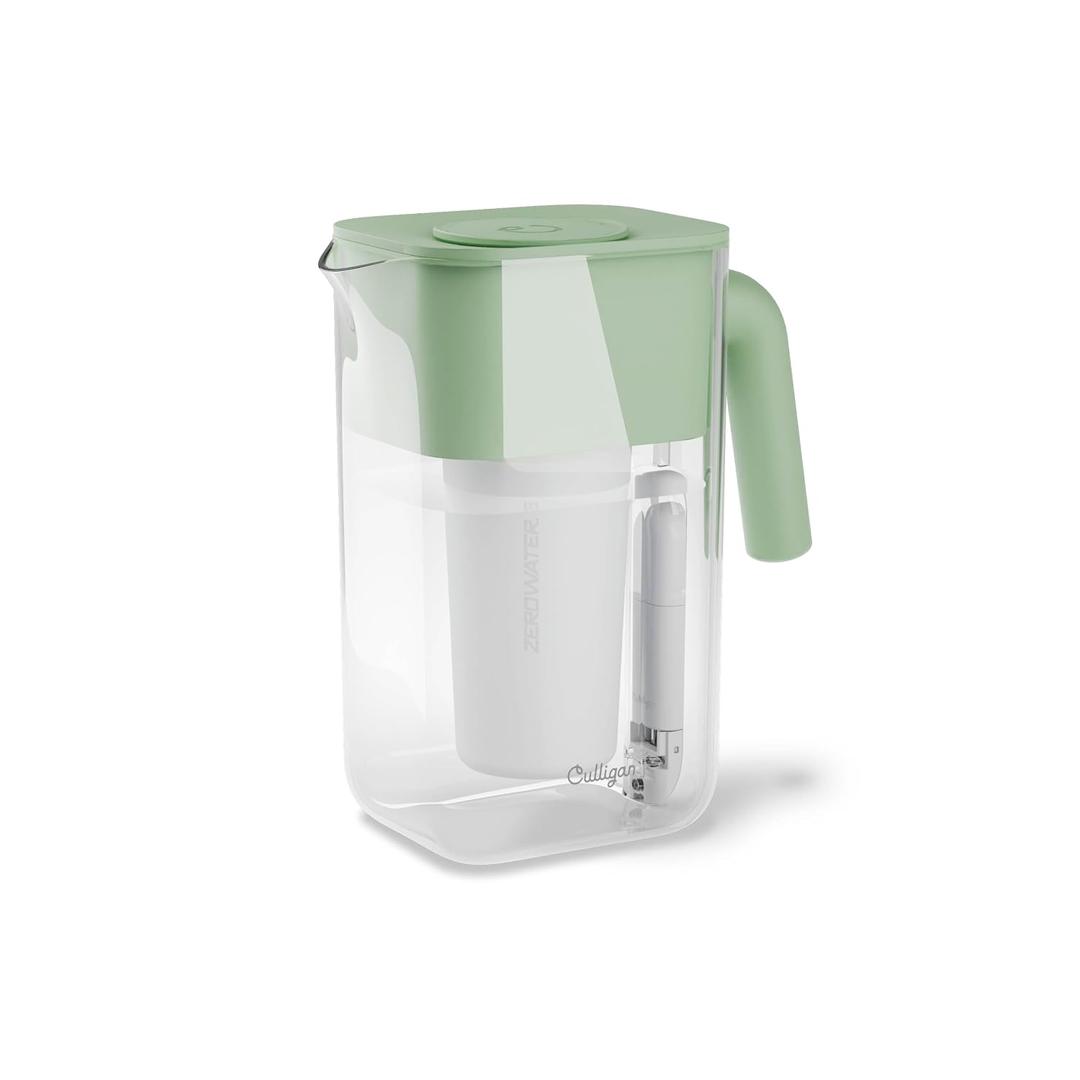 Culligan with ZeroWater Technology 10-Cup Water Filter Pitcher – Includes 5-Stage Advanced Water Filter, IAPMO Certified to Reduce Lead, Total PFAS, Mercury, Fluoride, and Chlorine - Sage
