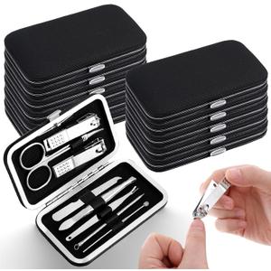 12 Sets Manicure Set Bulk Nail Clippers Pedicure Kit for Men, Nail Grooming Pedicure Kit with Case Travel 8 in 1 Stainless Steel Professional Nail Care Tools Set