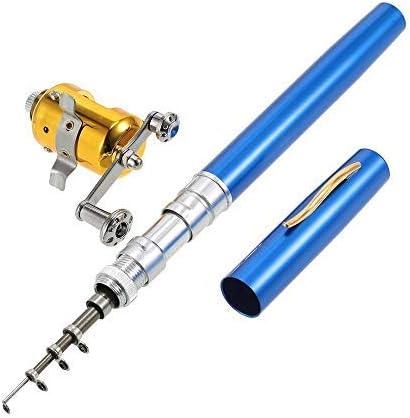 Jatzde Mini Portable Pocket Fish Rod Pen Aluminum Alloy Fishing Rod Pole Reel Combos (Blue)